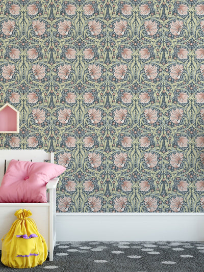 William Morris light pink flowers NEW -  Peel and Stick - Traditional Wallpaper #3542