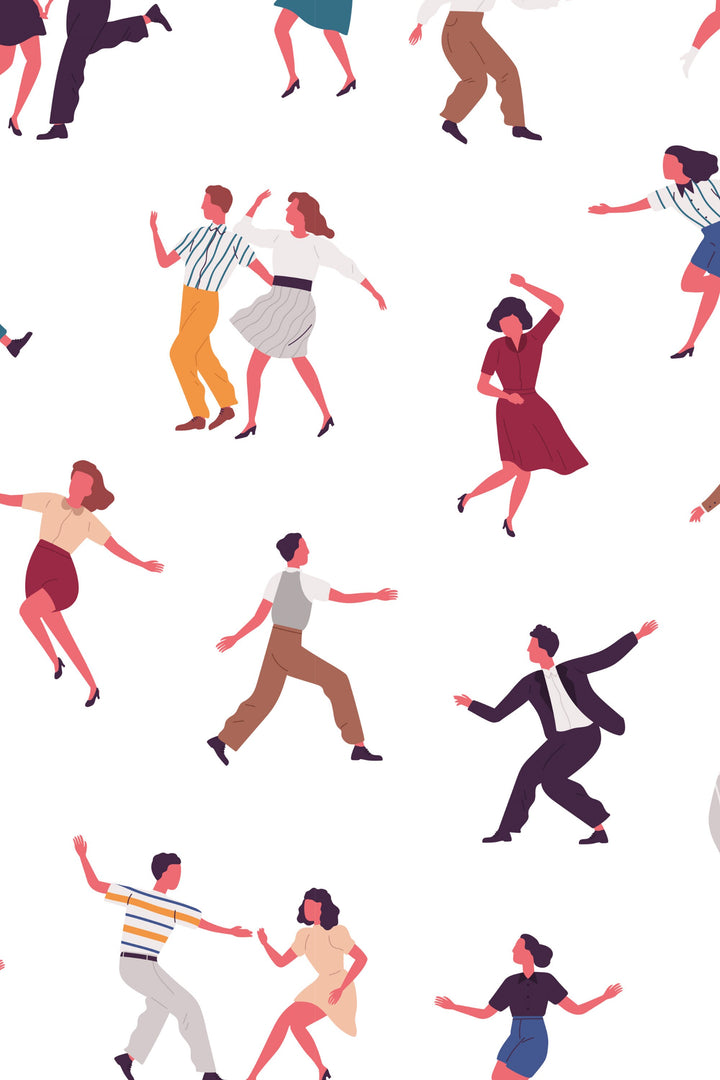 Dancing people Retro White Wallpaper - Peel & Stick