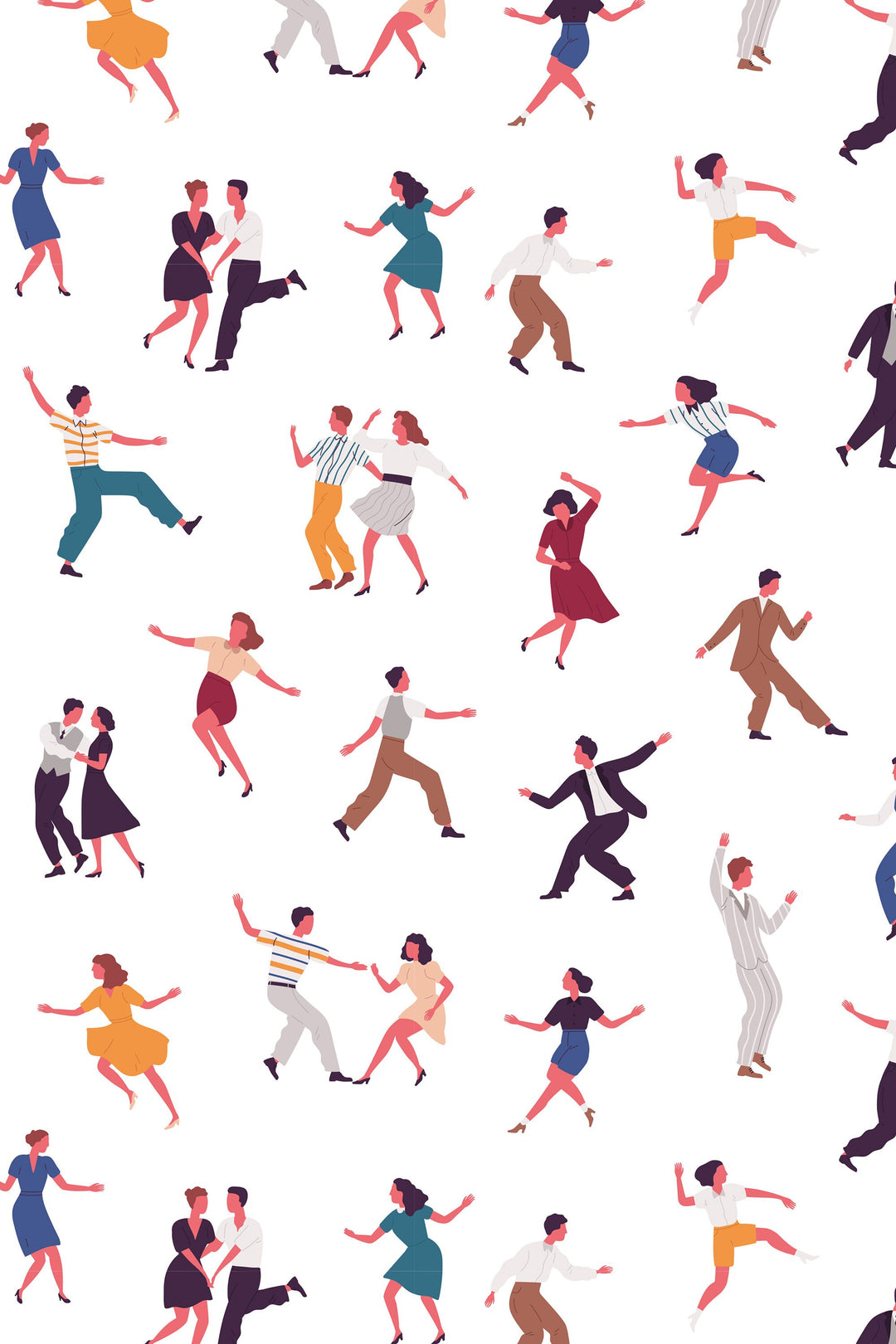 Dancing people Retro White Wallpaper - Peel & Stick