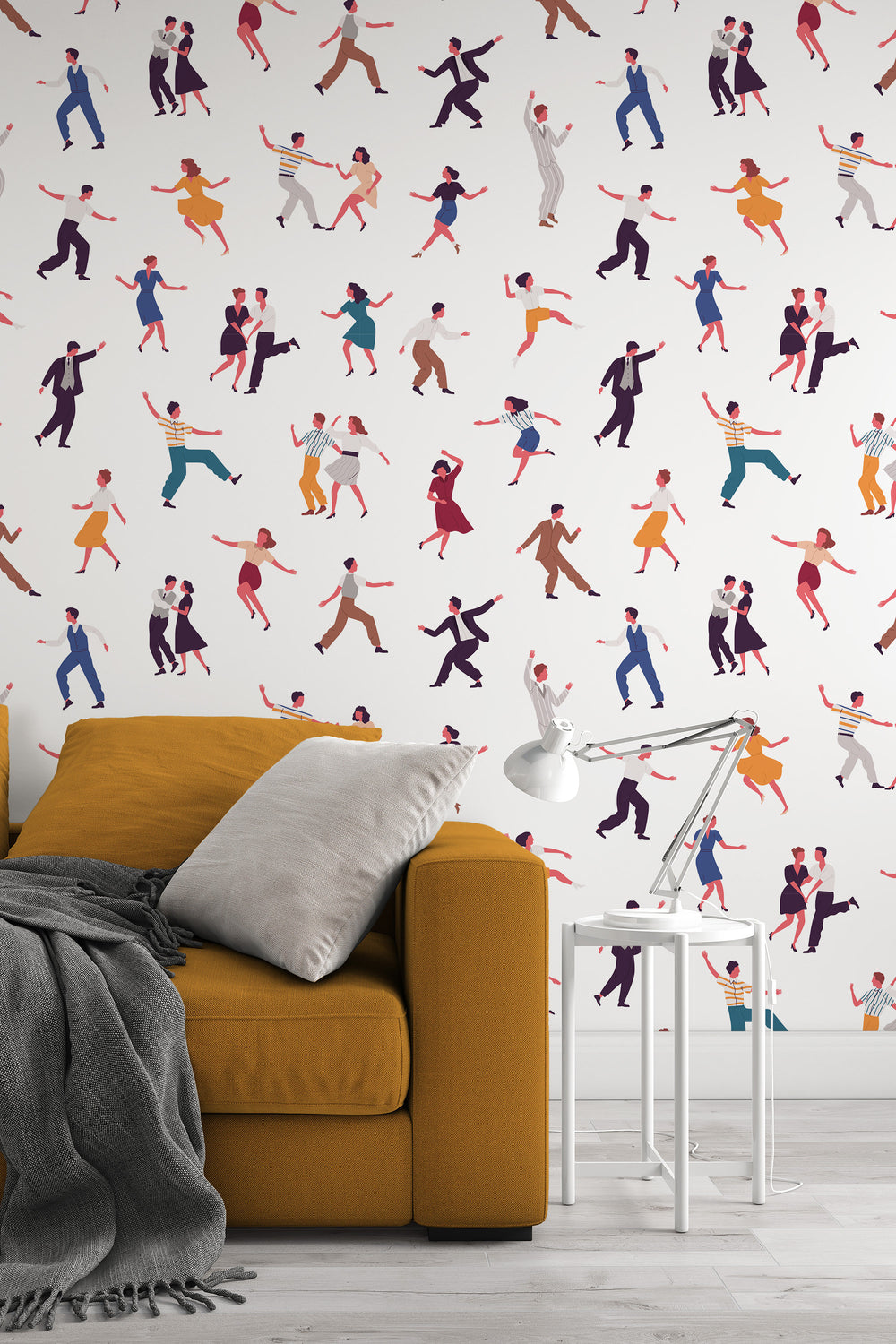 People dance Retro White Wallpaper NEW  - Peel & Stick Wallpaper - Removable Self Adhesive and Traditional wallpaper #3553