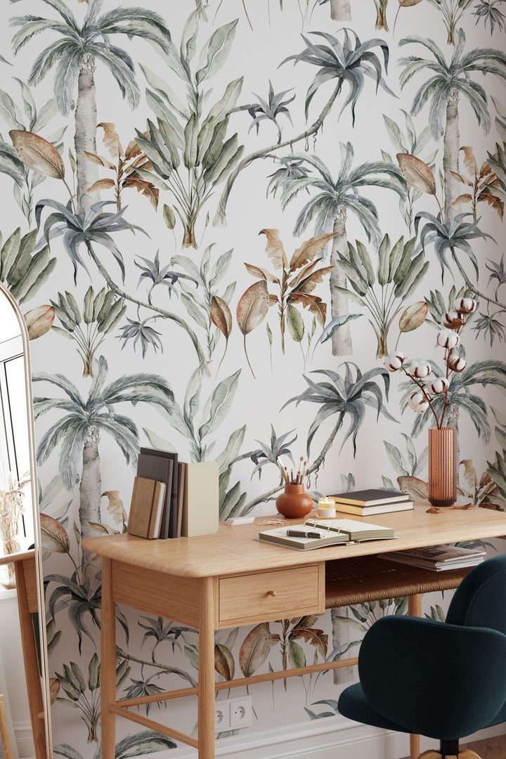 Palm leaves wallpaper Peel and Stick Traditional Canvas