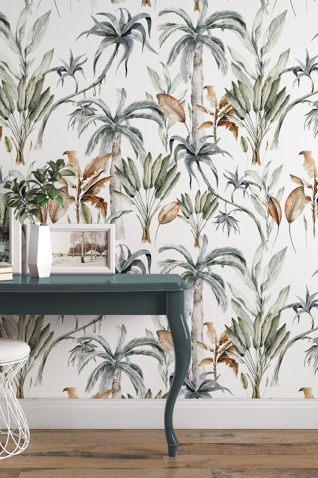 Palm leaves wallpaper Peel and Stick Traditional Canvas