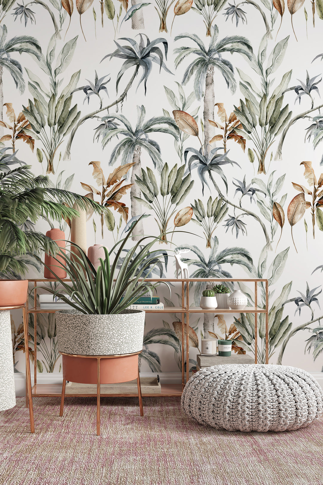 Palm leaves wallpaper, Peel and Stick wallpaper,  Traditional Canvas, tropical  design #3572