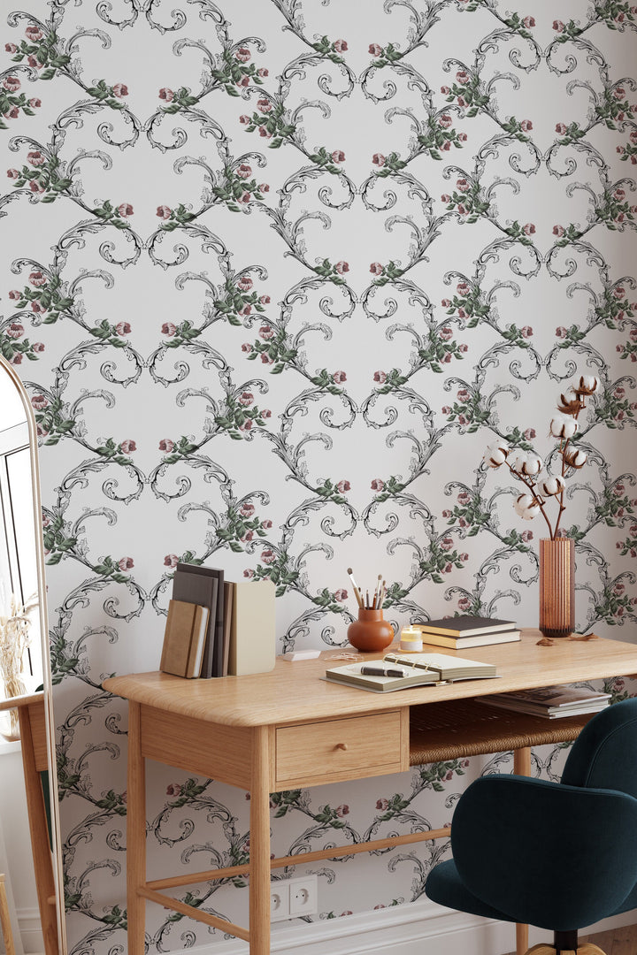 Toile wallpaper chinoiserie wall - Peel and stick Removable