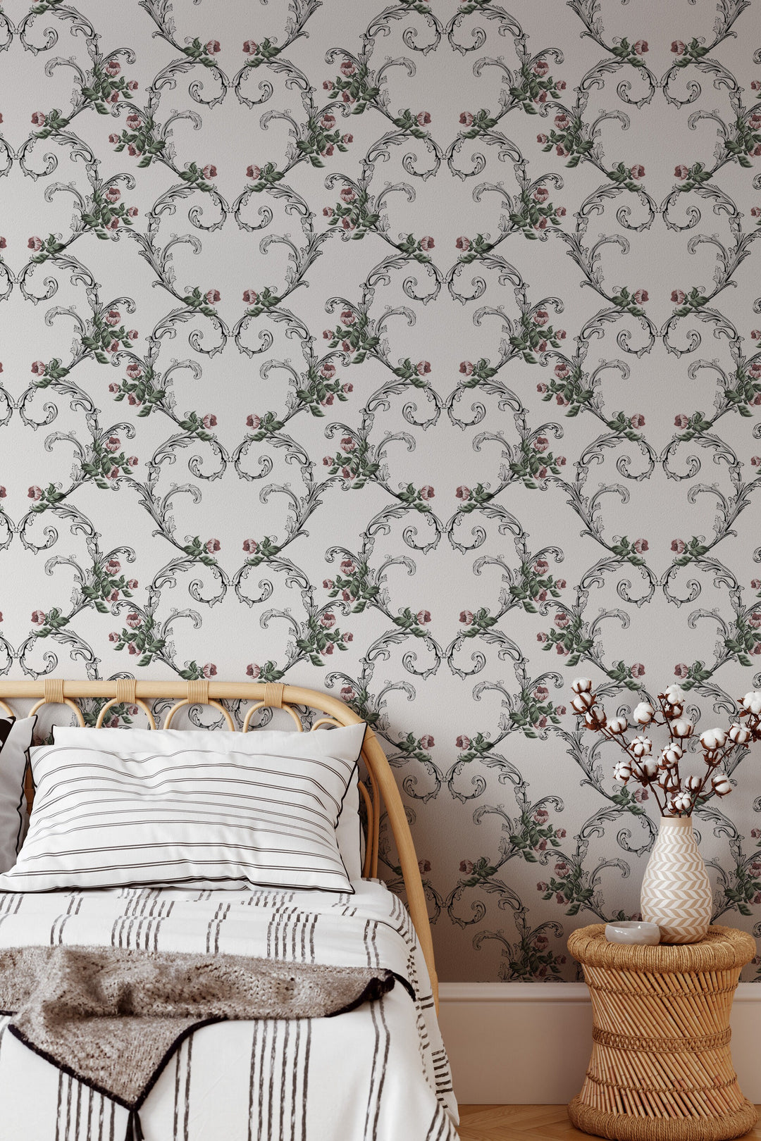 Toile wallpaper, chinoiserie wall  - Peel and stick wallpaper, Removable , traditional wallpaper -  #3573