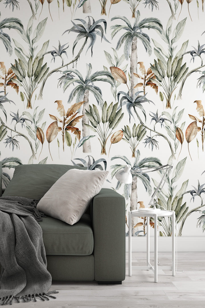 Palm leaves wallpaper, Peel and Stick wallpaper,  Traditional Canvas, tropical  design #3572