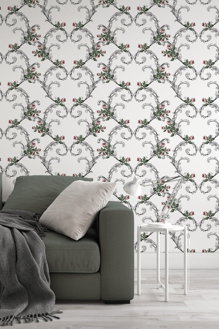 Toile wallpaper chinoiserie wall - Peel and stick Removable