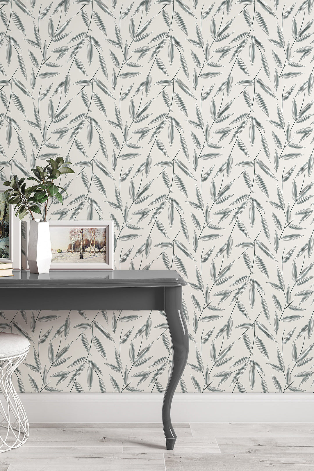 Gray leaves wallpaper Traditional and Peel Stick Wallpaper