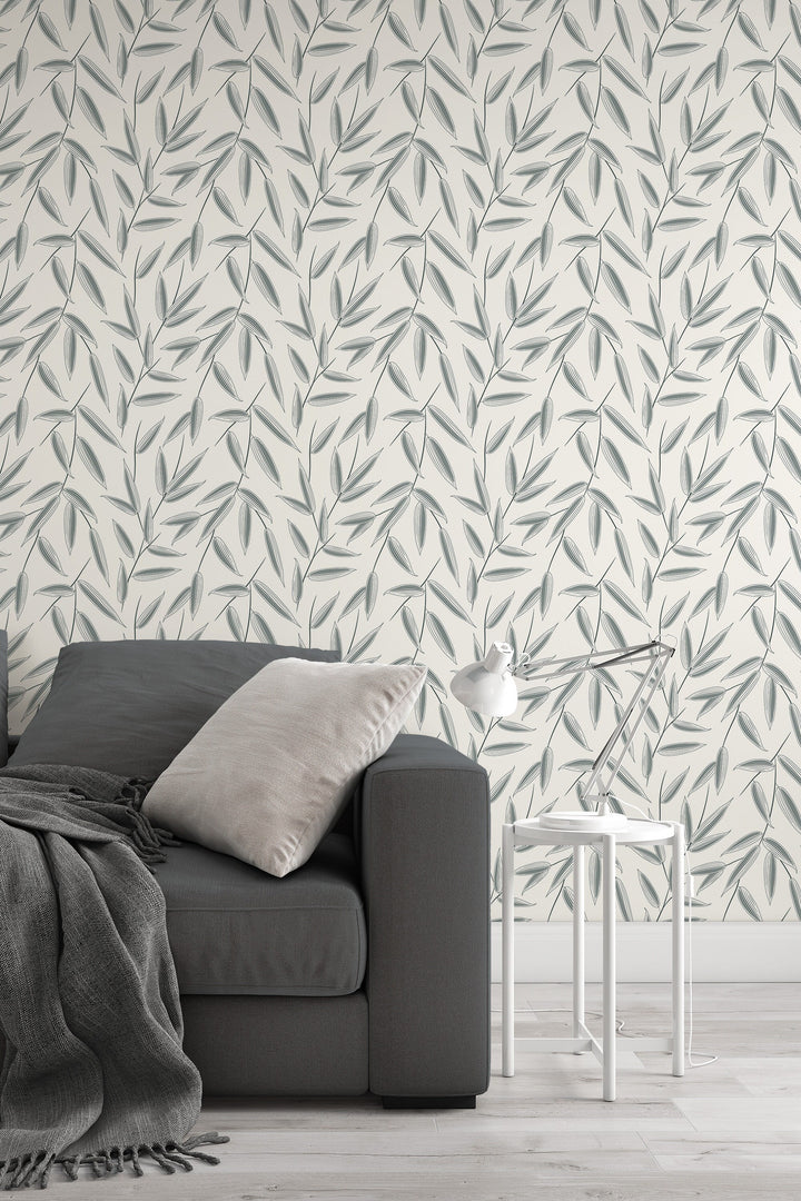 Gray leaves wallpaper Traditional and Peel Stick Wallpaper