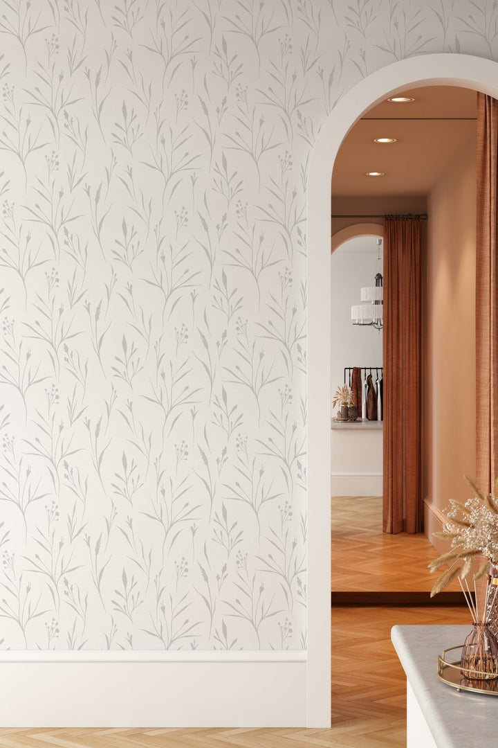 Boho wallpaper leaves on white Traditional and Peel Stick