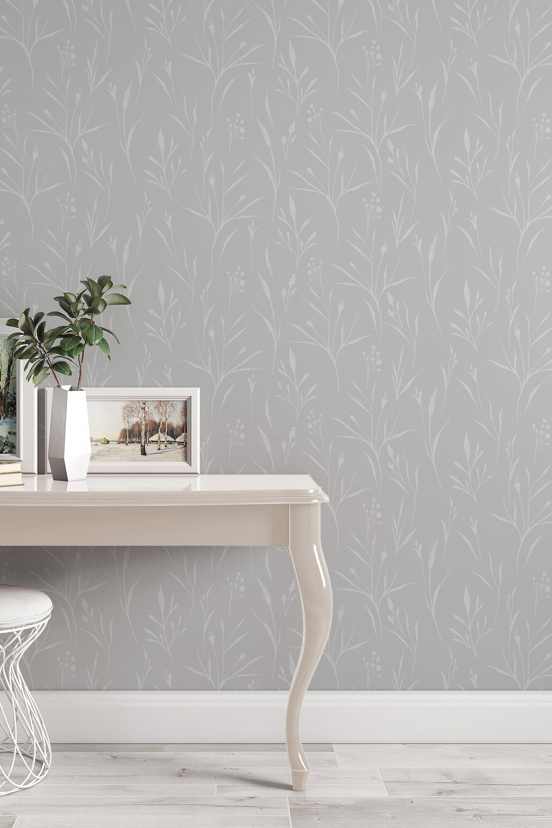 Boho wallpaper leaves on gray Traditional and Peel Stick