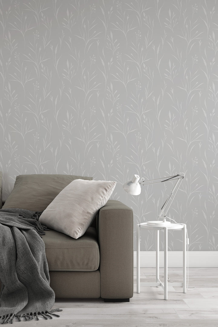 Boho wallpaper leaves on gray Traditional and Peel Stick