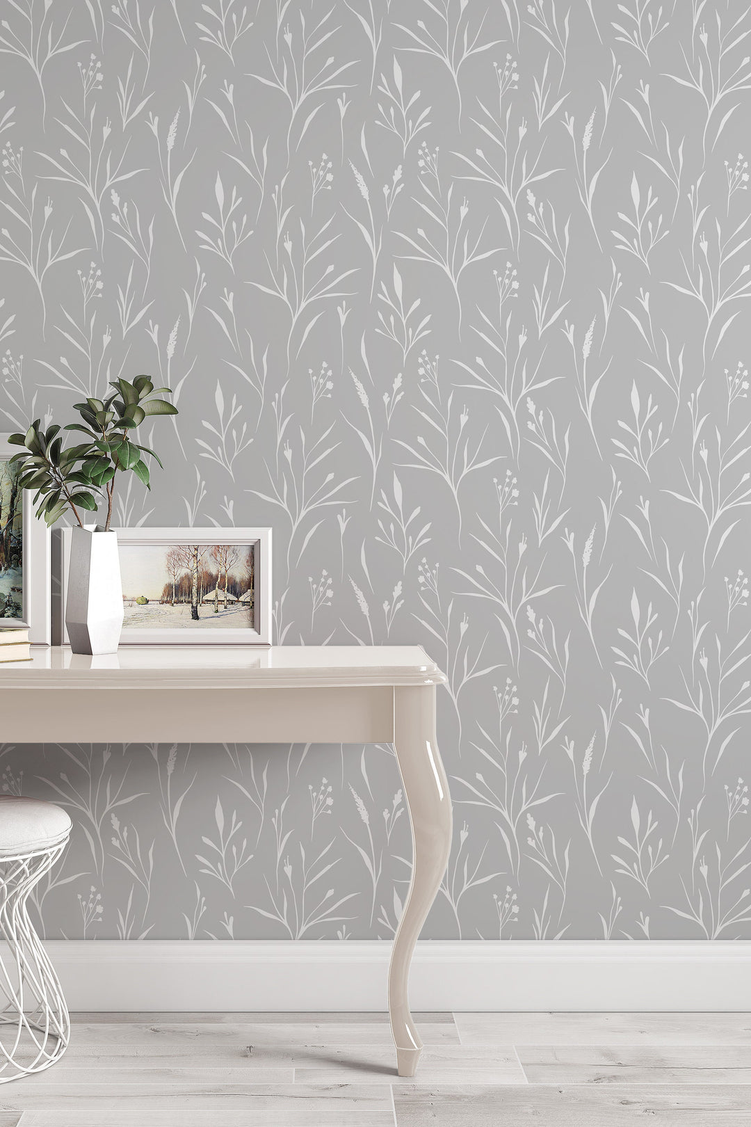 Boho wallpaper gray and white Traditional Peel Stick #3594