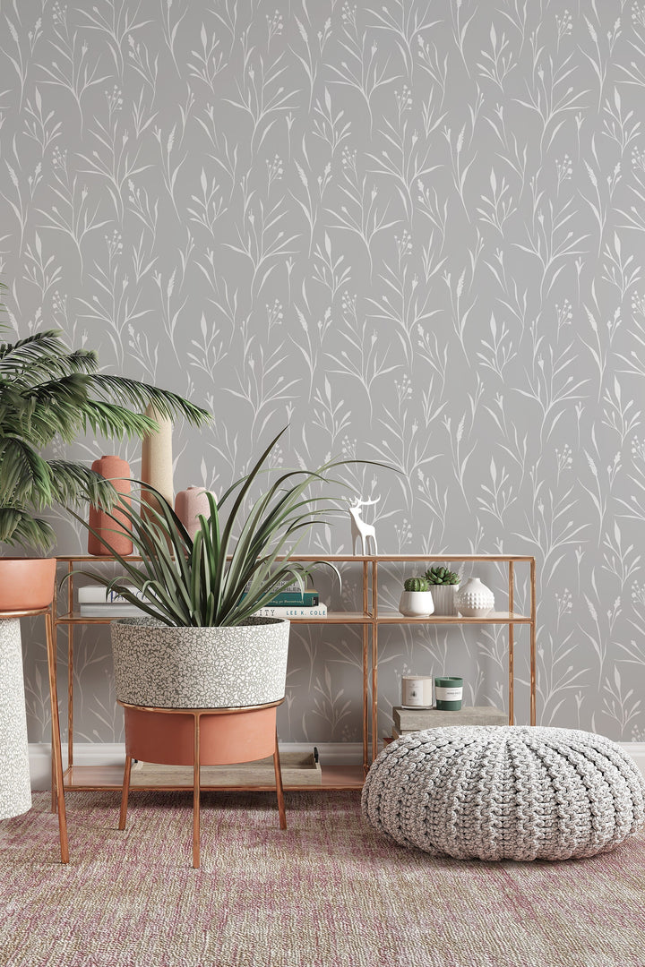 Boho wallpaper gray and white Traditional Peel Stick #3594