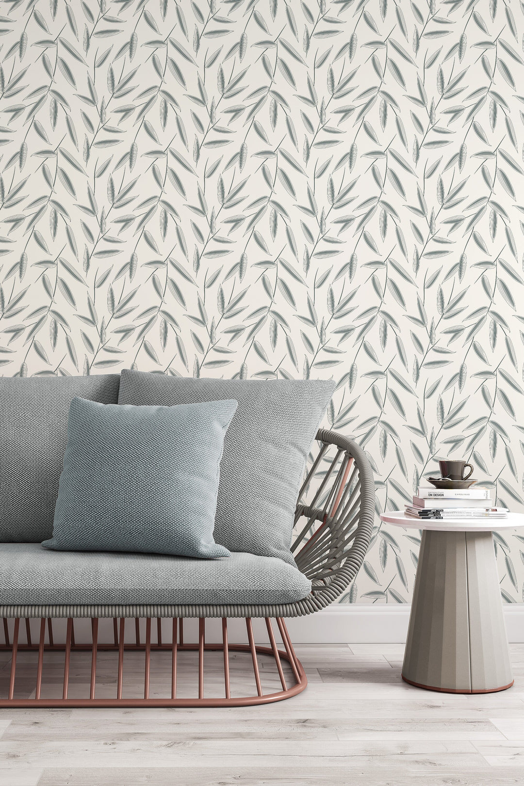 Gray leaves wallpaper Traditional and Peel Stick Wallpaper