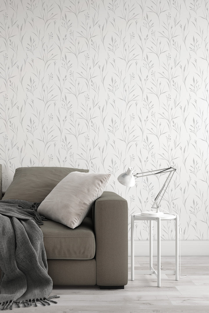 Boho wallpaper leaves on white Traditional and Peel Stick