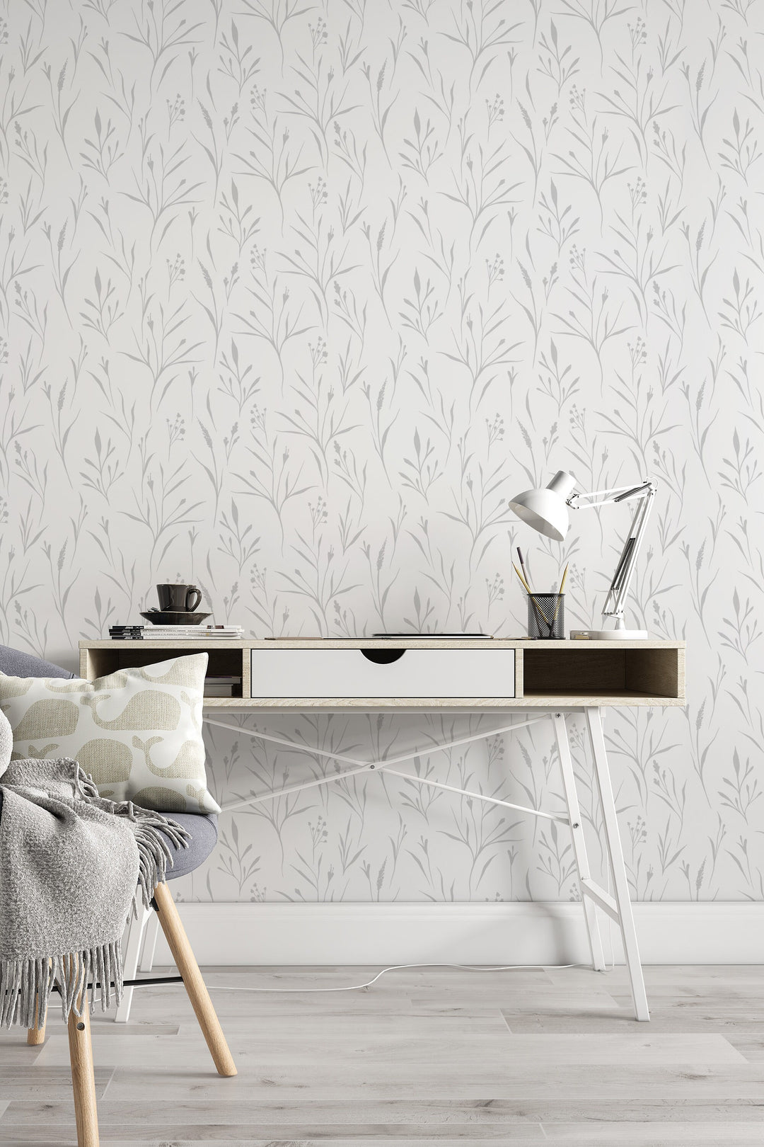 Boho wallpaper leaves on white Traditional and Peel Stick