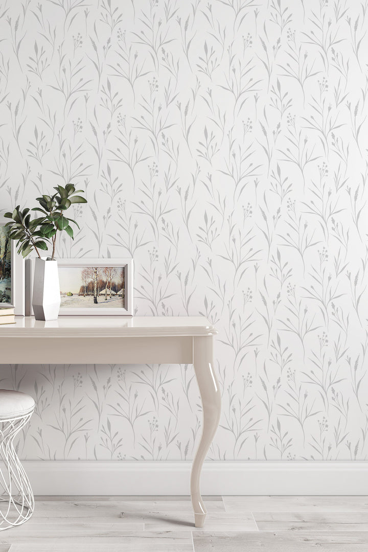 Boho wallpaper leaves on white Traditional and Peel Stick