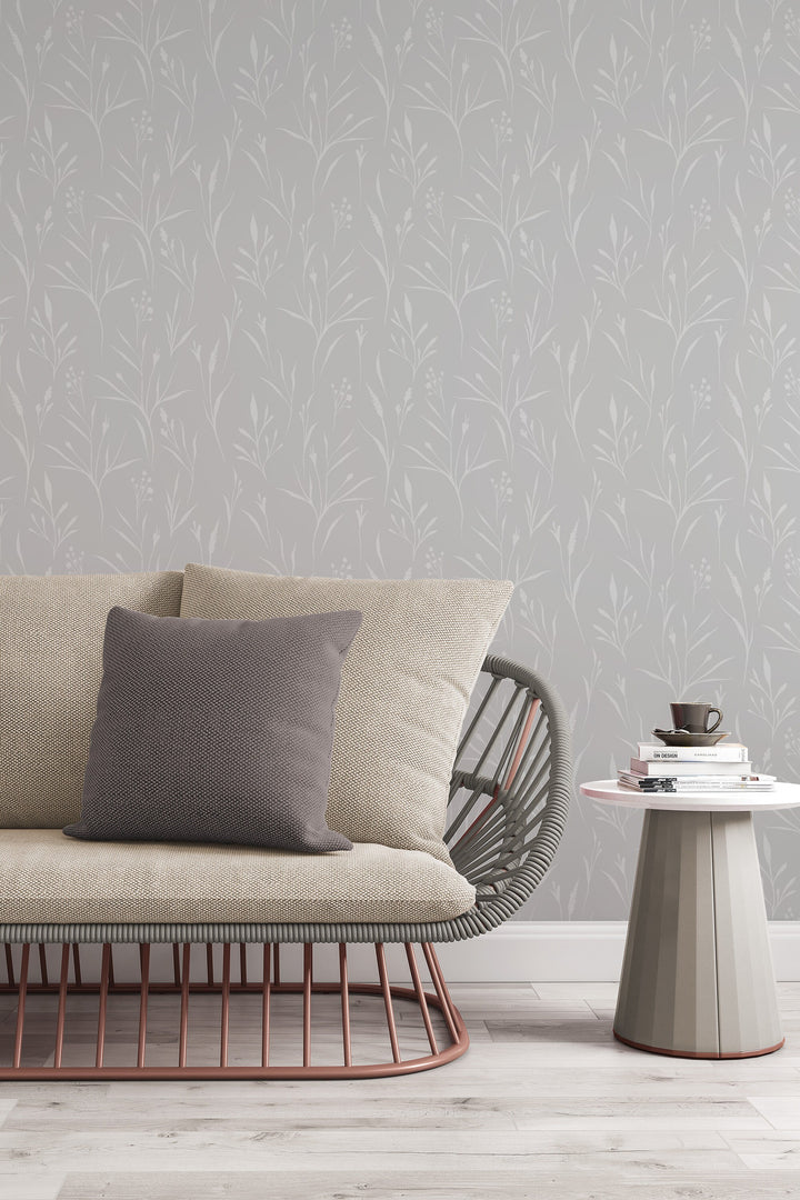 Boho wallpaper leaves on gray Traditional and Peel Stick