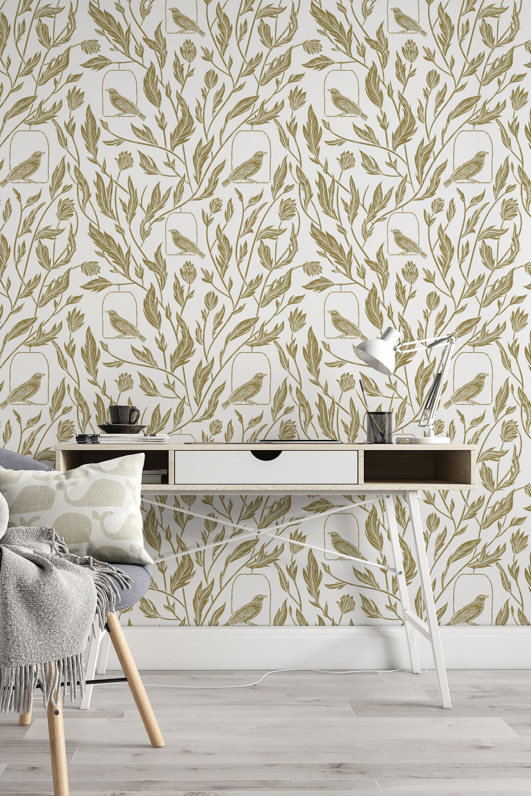 Birds and leaves Wallpaper - Peel & Stick and Traditional wallpaper  #3595