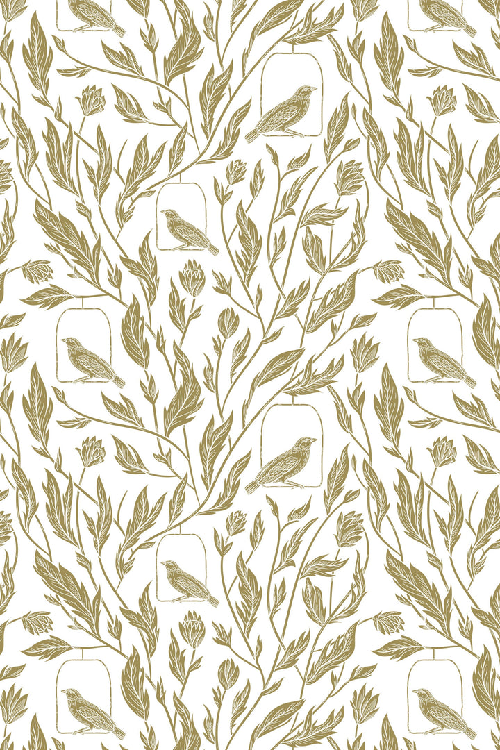 Birds and leaves Wallpaper - Peel & Stick Traditional