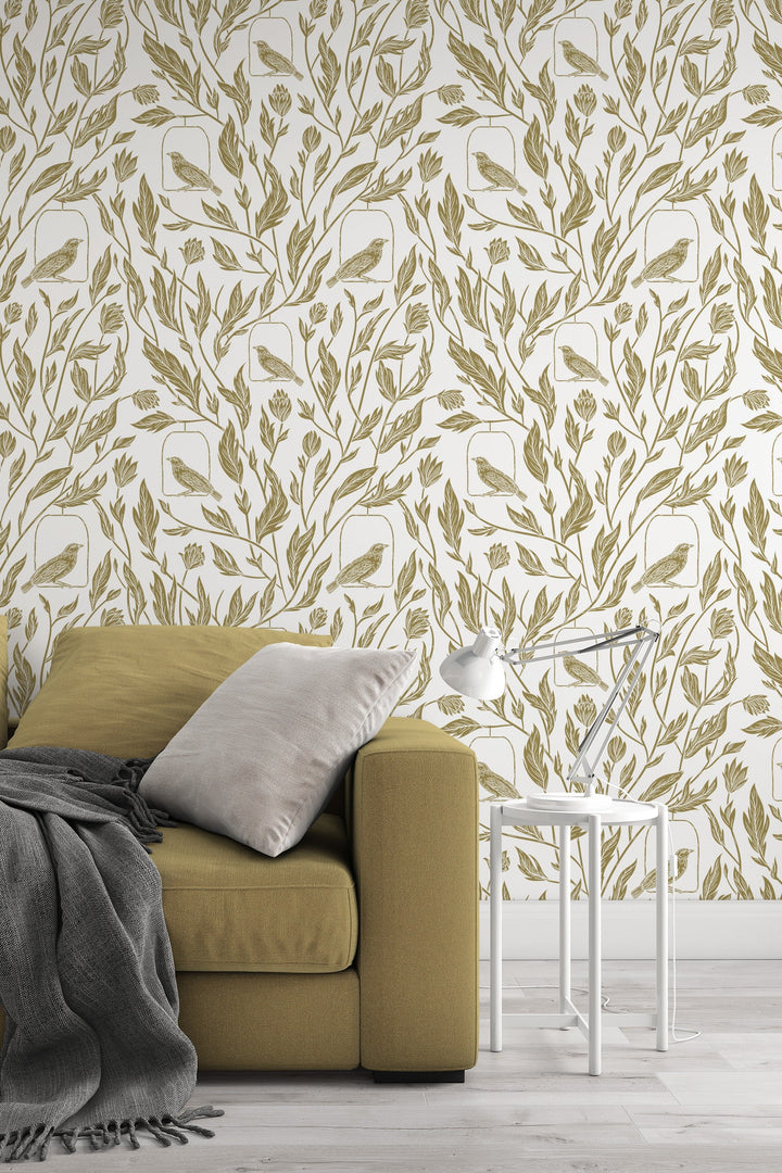 Birds and leaves Wallpaper - Peel & Stick Traditional