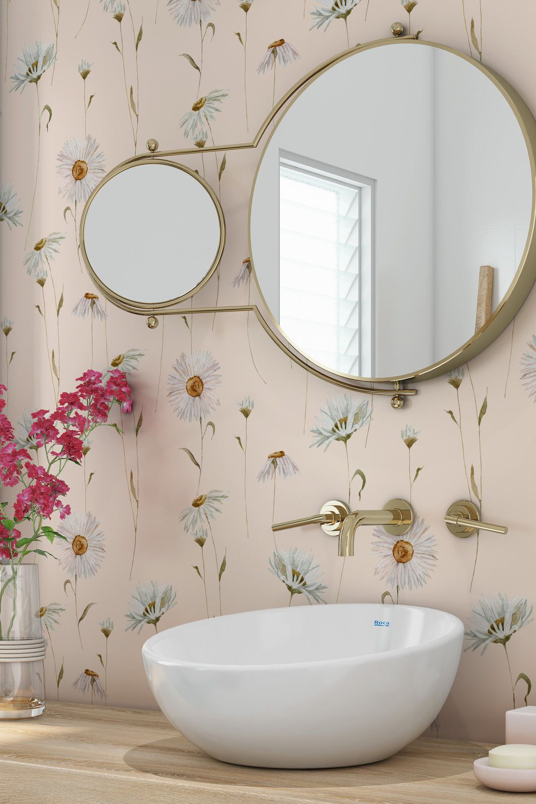 Botanical wallpaper, Wildflowers on a light background Peel and Stick wallpaper, Traditional wallpaper 3599