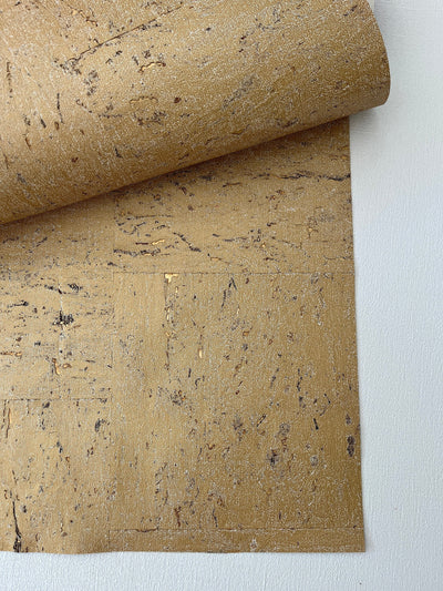 Natural Cork wallpaper light brown-golden background with gold Grasscloth Traditional Wallpaper 48329