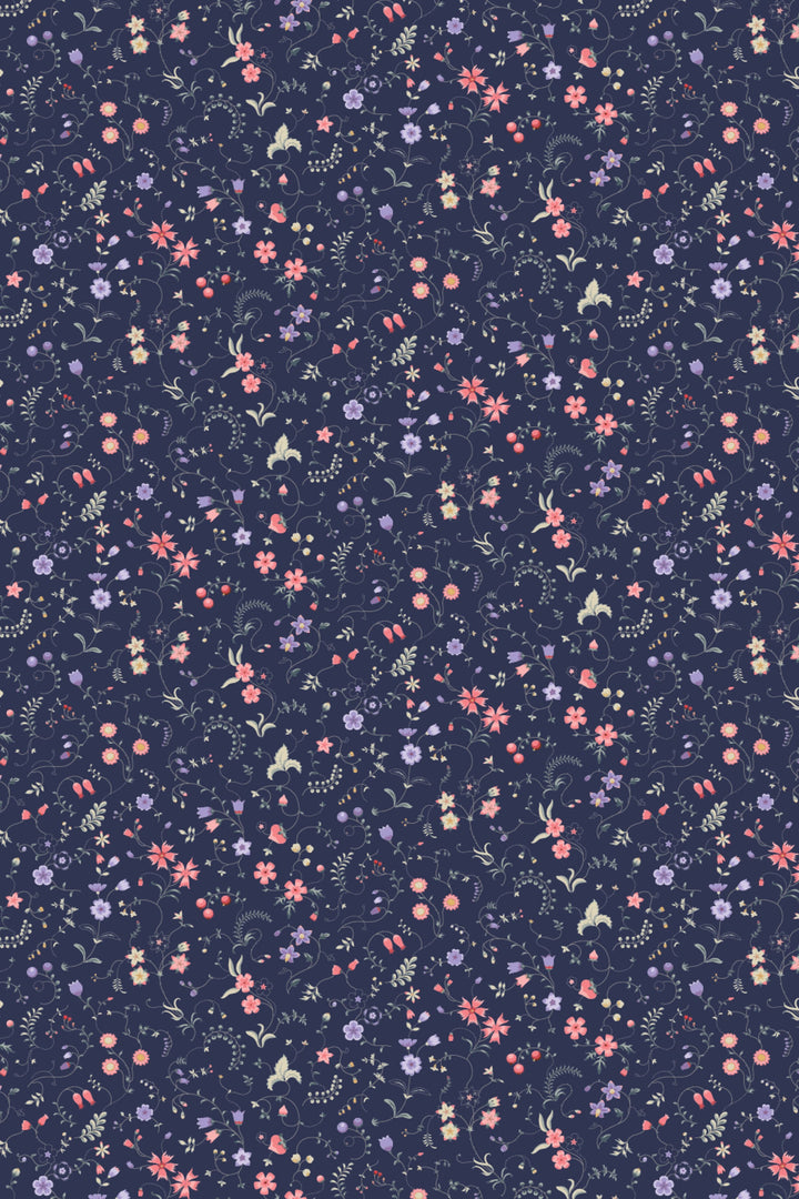 Tiny wildflowers wallpaper, dark background - Peel and Stick wallpaper, Traditional Canvas 3606