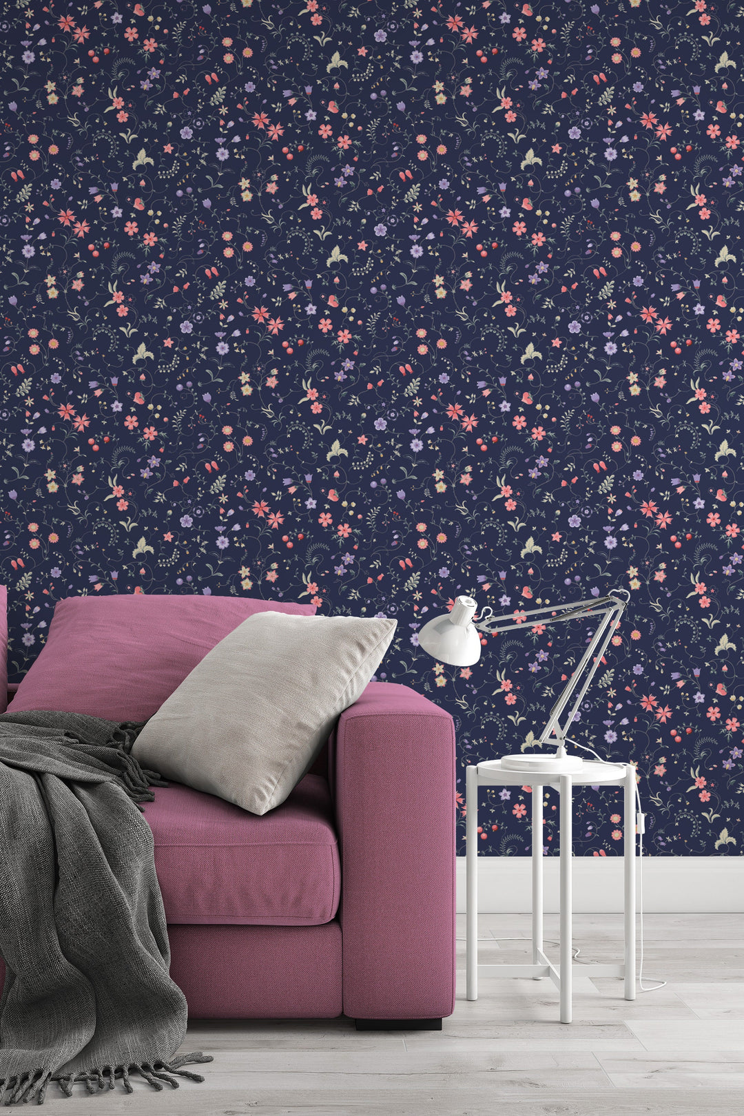 Tiny wildflowers wallpaper, dark background - Peel and Stick wallpaper, Traditional Canvas 3606