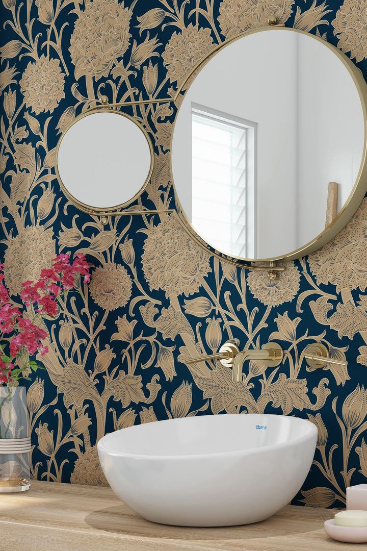 William Morris Flowers on dark - Peel and Stick - Traditional Wallpaper #3651