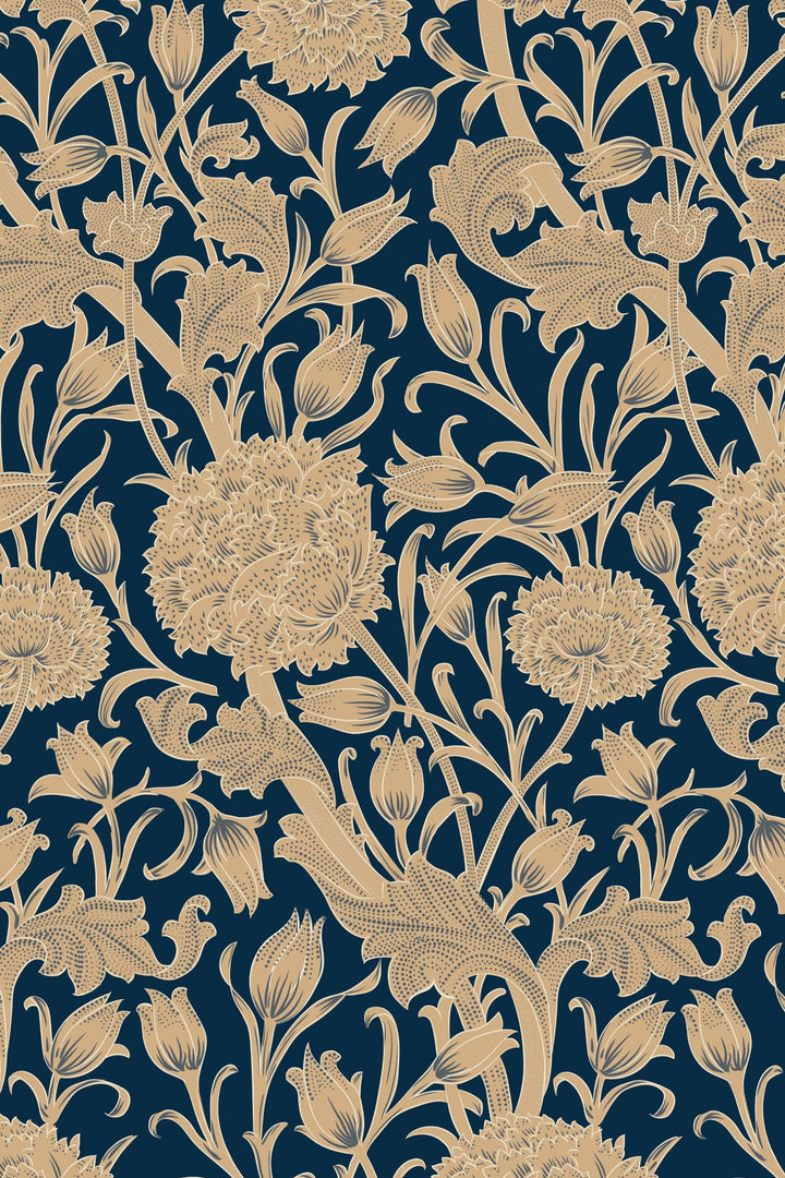 William Morris Flowers on dark - Peel and Stick - Traditional Wallpaper #3651