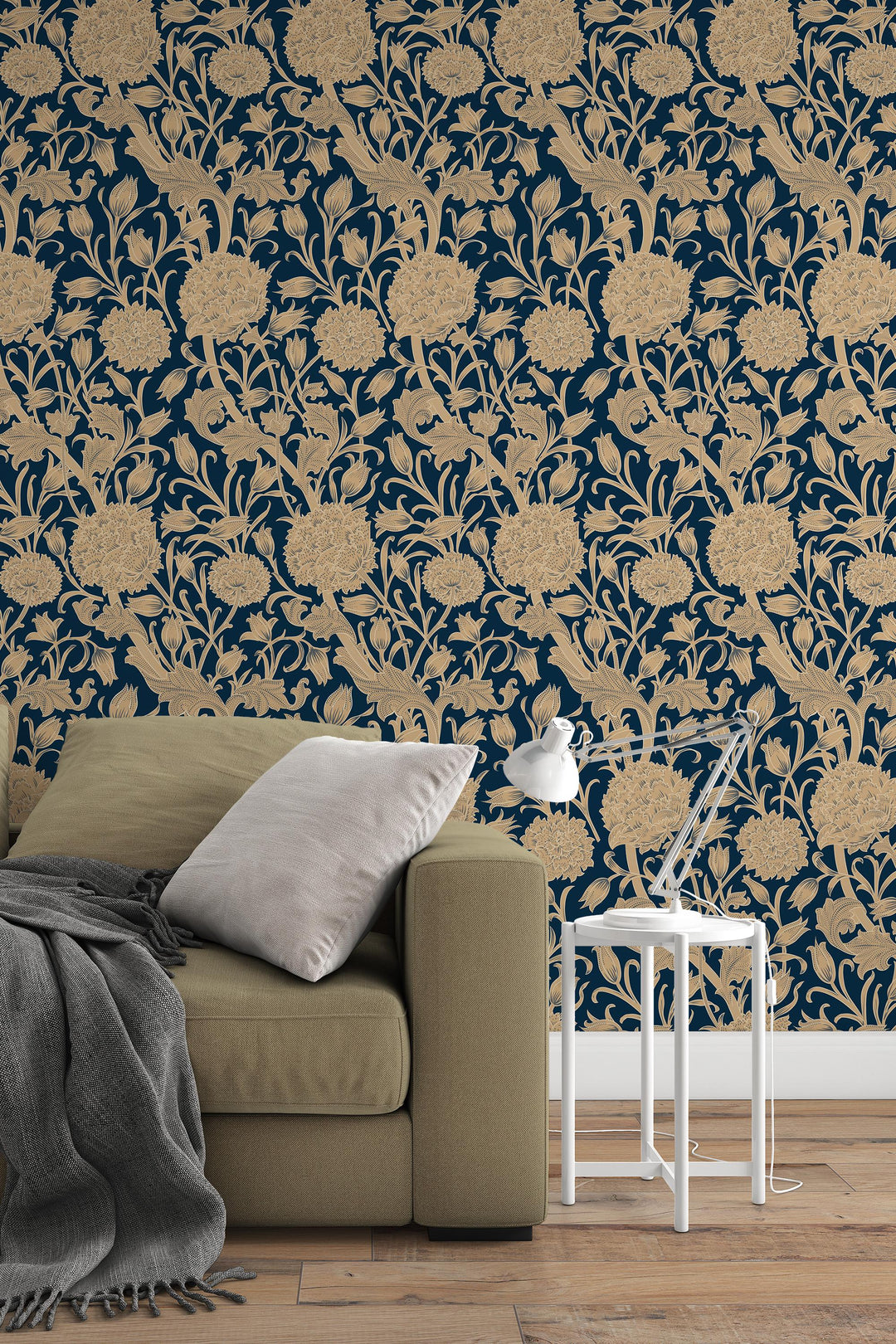 William Morris Flowers on dark - Peel and Stick - Traditional Wallpaper #3651