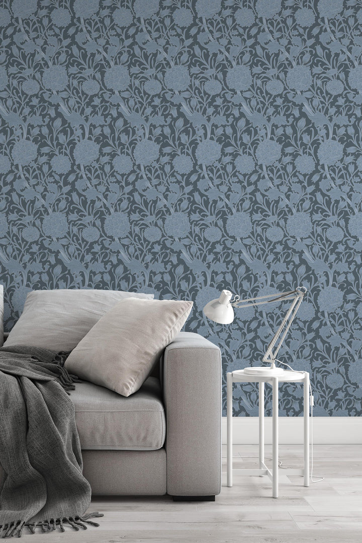 William Morris blue wallpaper Peel and Stick - Traditional Wallpaper #3654