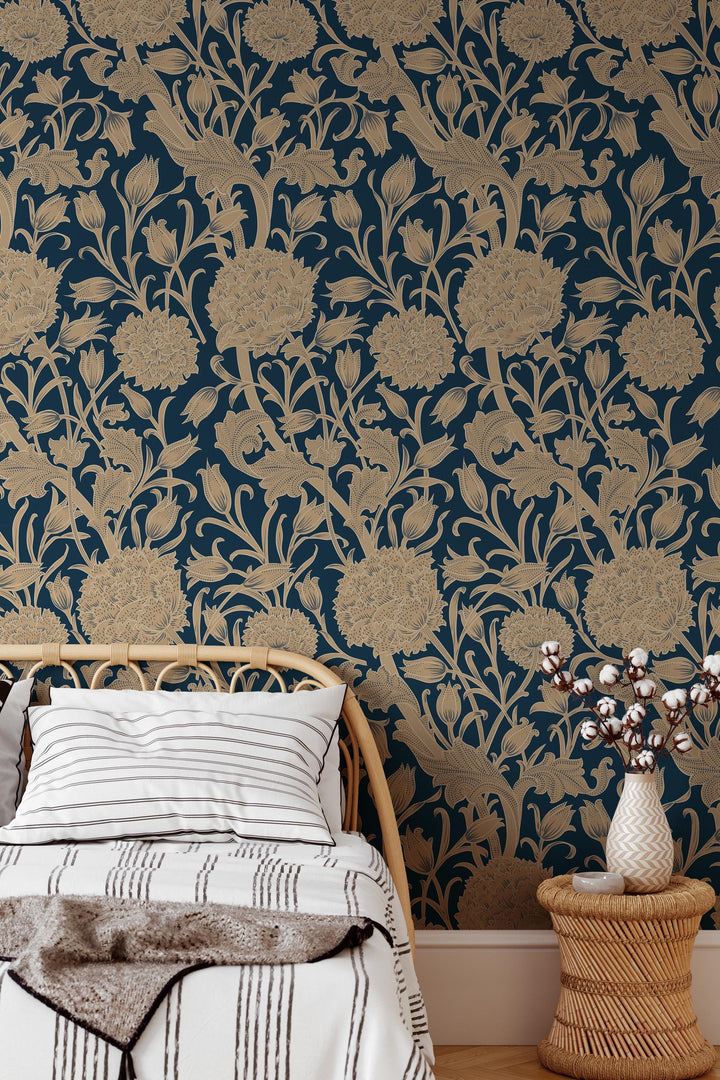 William Morris Flowers on dark - Peel and Stick - Traditional Wallpaper #3651