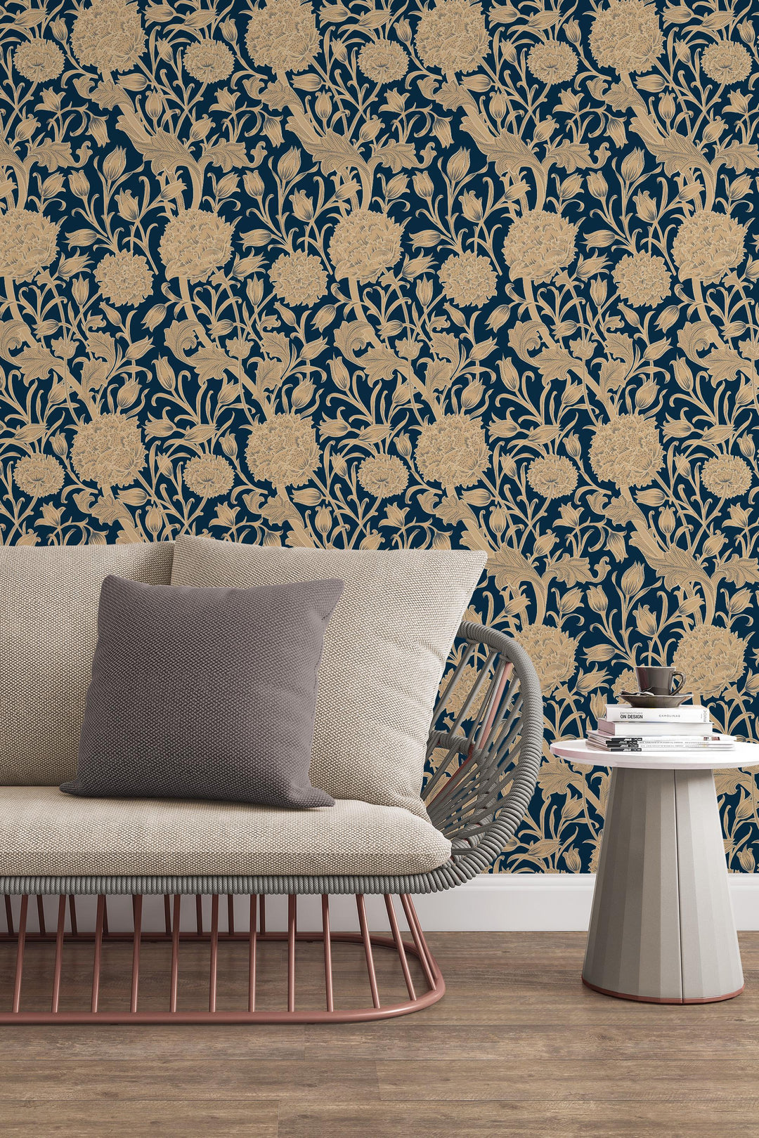 William Morris Flowers on dark - Peel and Stick - Traditional Wallpaper #3651