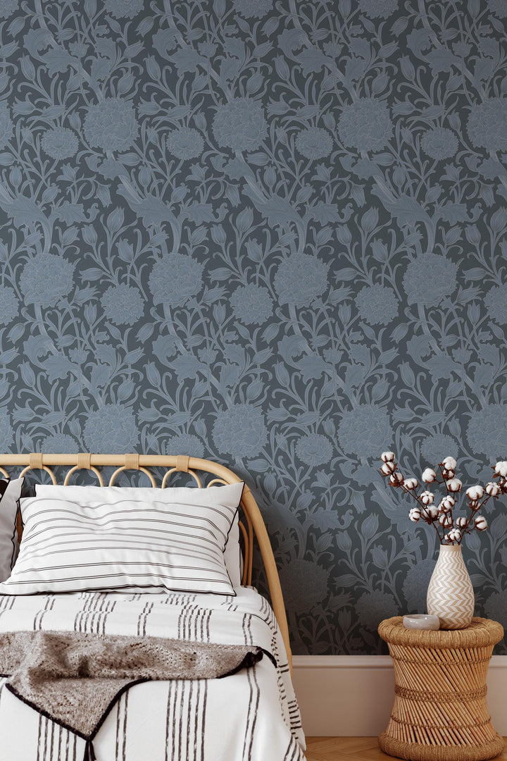 William Morris blue wallpaper Peel and Stick - Traditional Wallpaper #3654