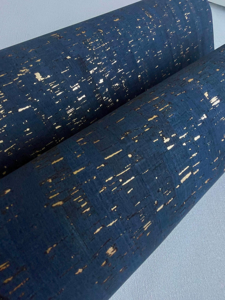 Natural Cork wallpaper dark blue wallpaper with gold streaks Grasscloth Unpasted Traditional Wallpaper 48355