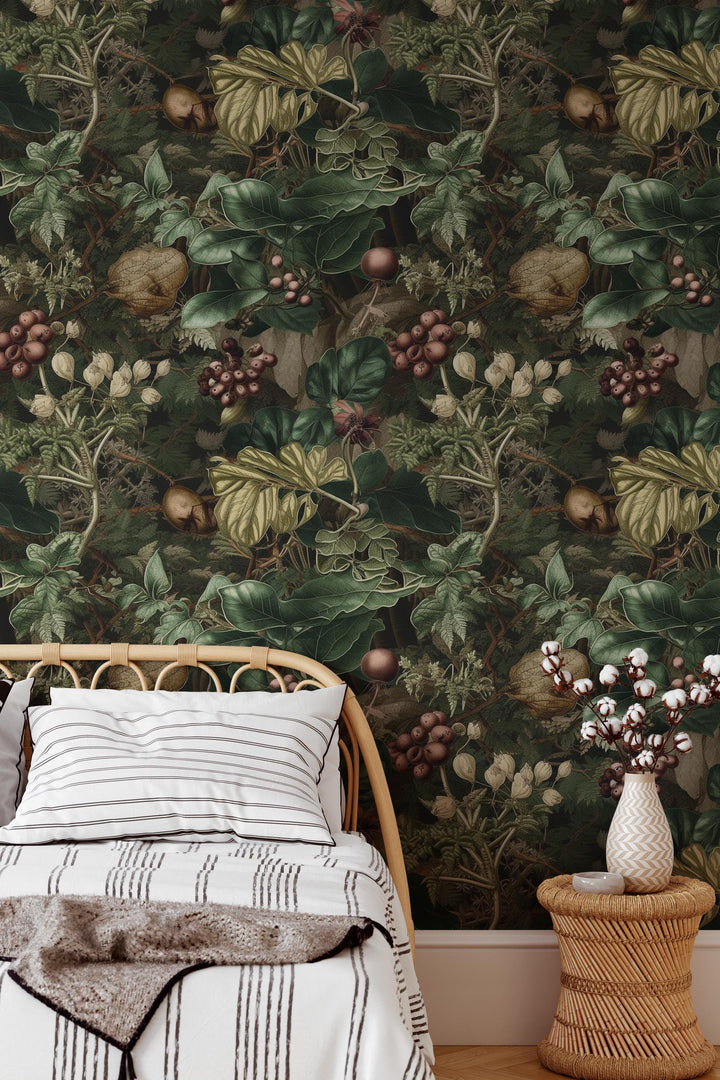 Botanical Wallpaper,  Peel and Stick |Traditional Wallpaper, Leaves Wallpaper 3675