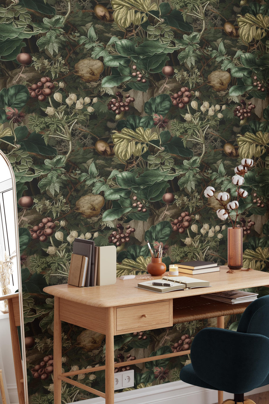 Botanical Wallpaper,  Peel and Stick |Traditional Wallpaper, Leaves Wallpaper 3675