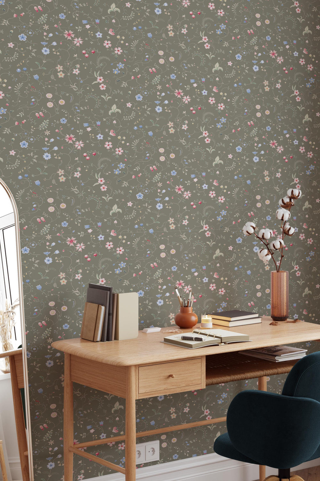 EXCLUSIVE PATTERNS - Mixed herbs Gunsmoke Peel & Stick wallpaper - Removable Self Adhesive and traditional wallpaper #3682