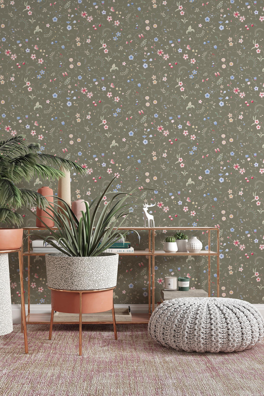 EXCLUSIVE PATTERNS - Mixed herbs Gunsmoke Peel & Stick wallpaper - Removable Self Adhesive and traditional wallpaper #3682