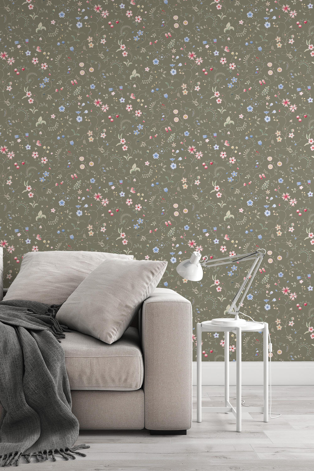 EXCLUSIVE PATTERNS - Mixed herbs Gunsmoke Peel & Stick wallpaper - Removable Self Adhesive and traditional wallpaper #3682