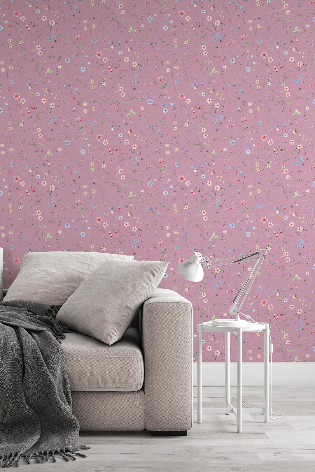 EXCLUSIVE PATTERNS - Mixed herbs on dark pink  Peel & Stick wallpaper - Removable Self Adhesive and traditional wallpaper #3678