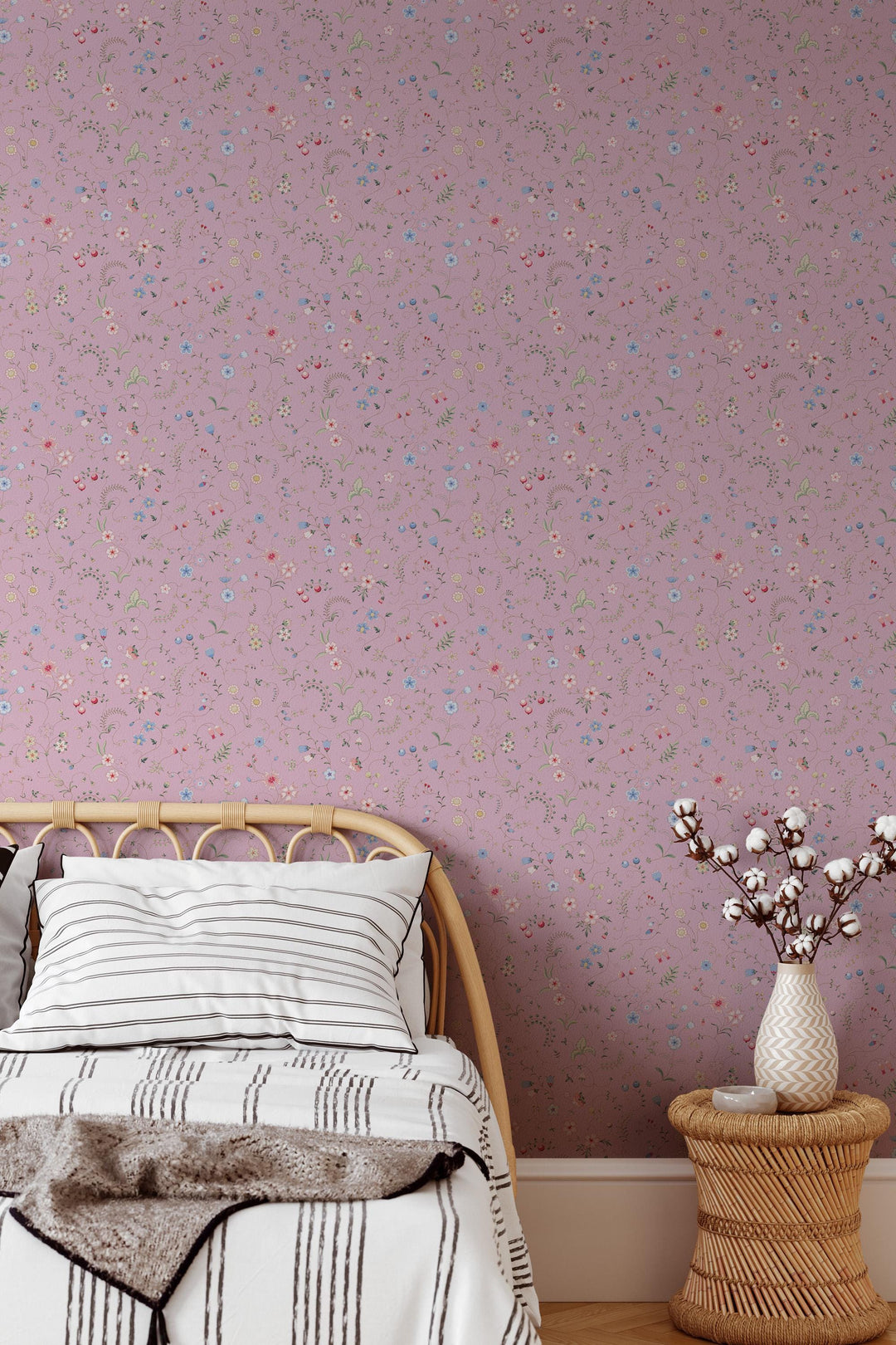 EXCLUSIVE PATTERNS - Mixed herbs on pink Peel & Stick wallpaper - Removable Self Adhesive and traditional wallpaper #3679