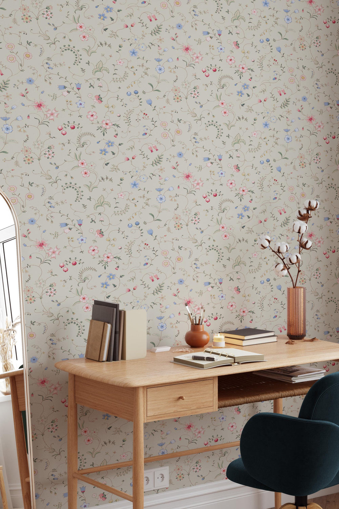 Tiny wildflowers wallpaper, Lait background - Peel and Stick wallpaper, Traditional Canvas 3683