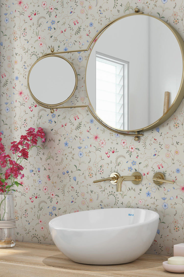 Tiny wildflowers wallpaper, Lait background - Peel and Stick wallpaper, Traditional Canvas 3683