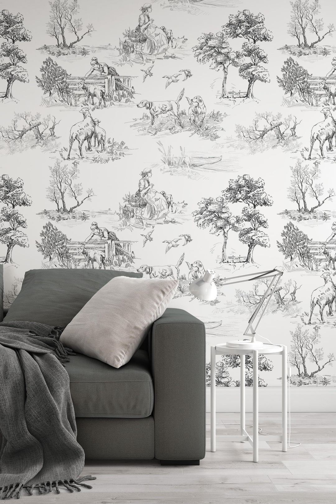 Rustic motifs wallpaper, toile design- Peel and Stick wallpaper-Traditional wallpaper #3685