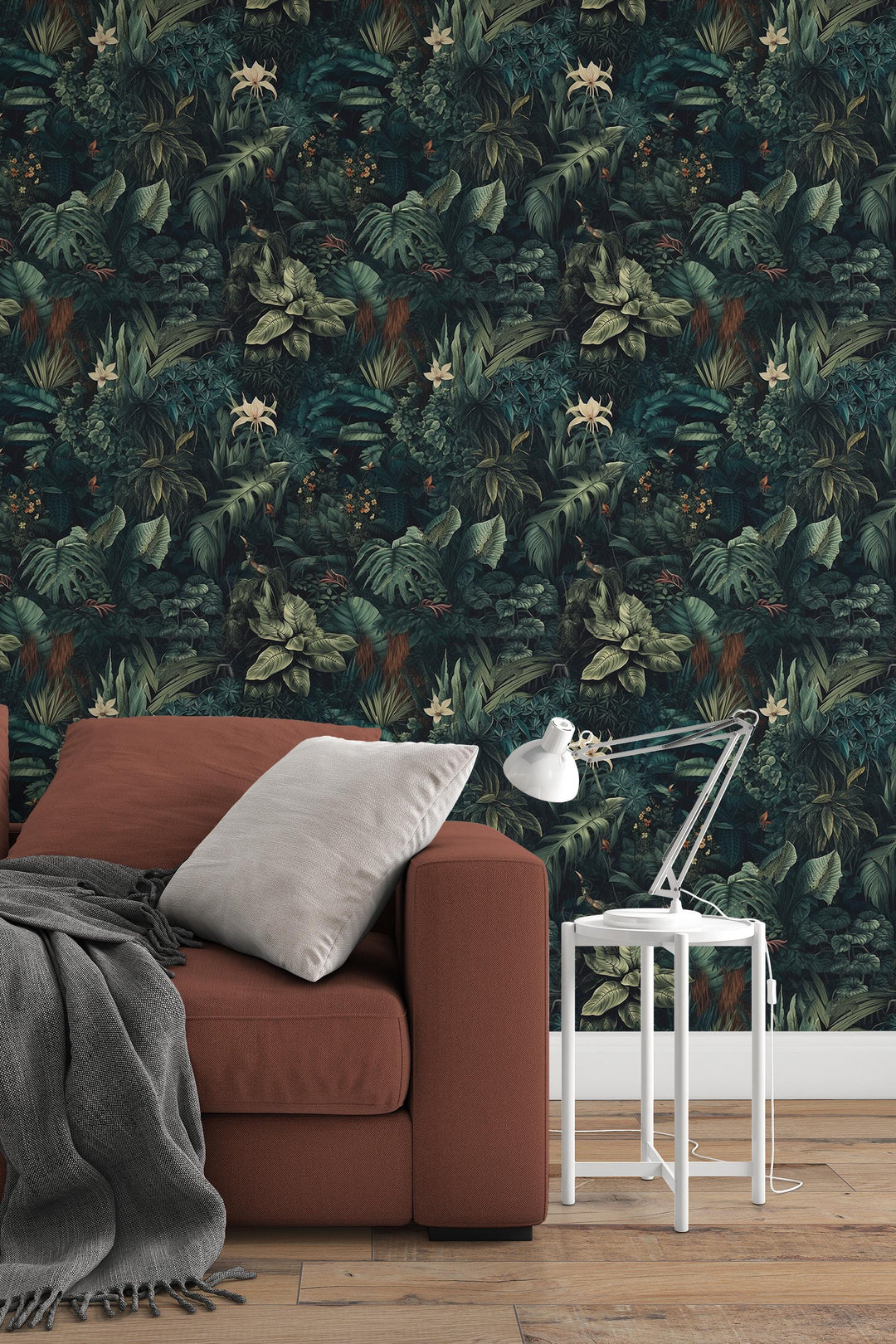 Dark leaves wallpaper -  Peel and Stick - Traditional Wallpaper #3673