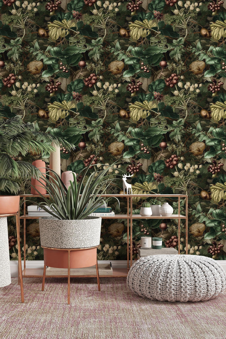 Botanical Wallpaper,  Peel and Stick |Traditional Wallpaper, Leaves Wallpaper 3675